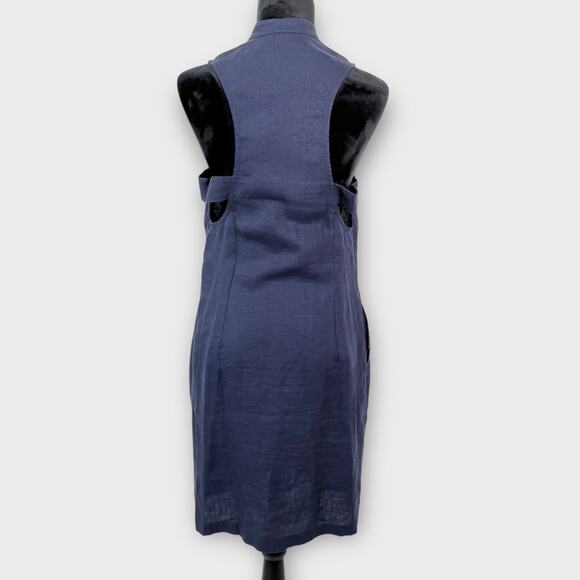 Nomia Linen Dress Size 10 Navy Blue Side Cut Outs Pockets Minimalist Made in USA - Picture 3 of 9